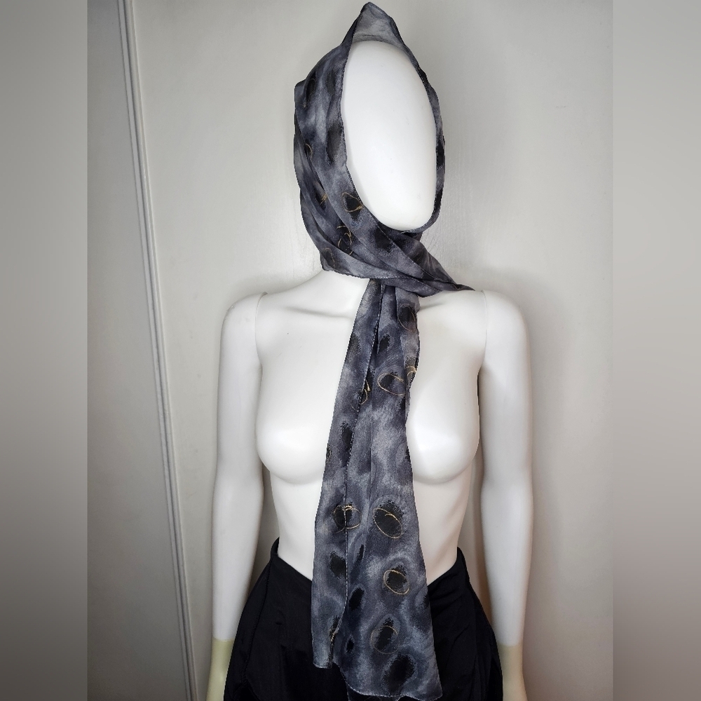 Vintage Charcoal Polyester Rectangular Scarf With… - image 2
